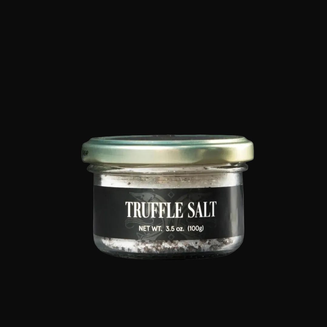 an Imperia caviar truffle salt bottle on a white background