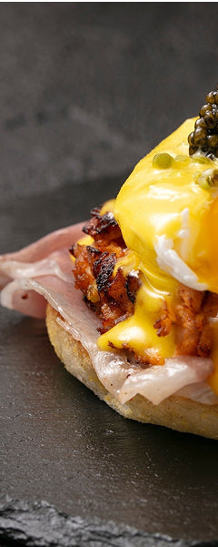 Close-up of a breakfast dish with eggs