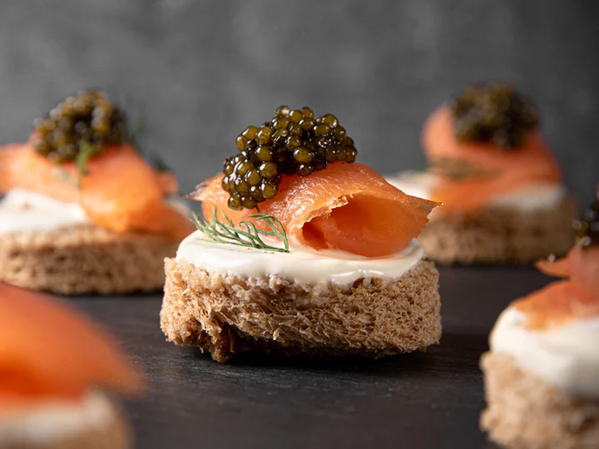 Smoked salmon and caviar canapés 
