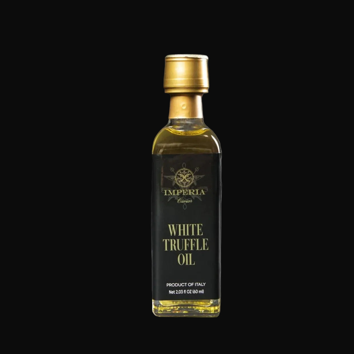 an Imperia caviar bottle for white truffle oil on a white background.